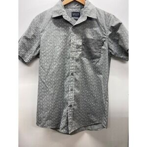 Valor Collective Mens Grey Whale Tail Print Short Sleeve Button Down Shirt Small